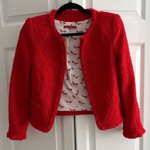 Alice + Olivia Red Tweed Cropped Jacket Blazer Size 4